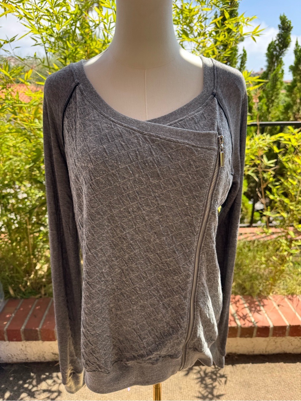 Tart Asymmetric Gray Quilted Zip Sweatshirt